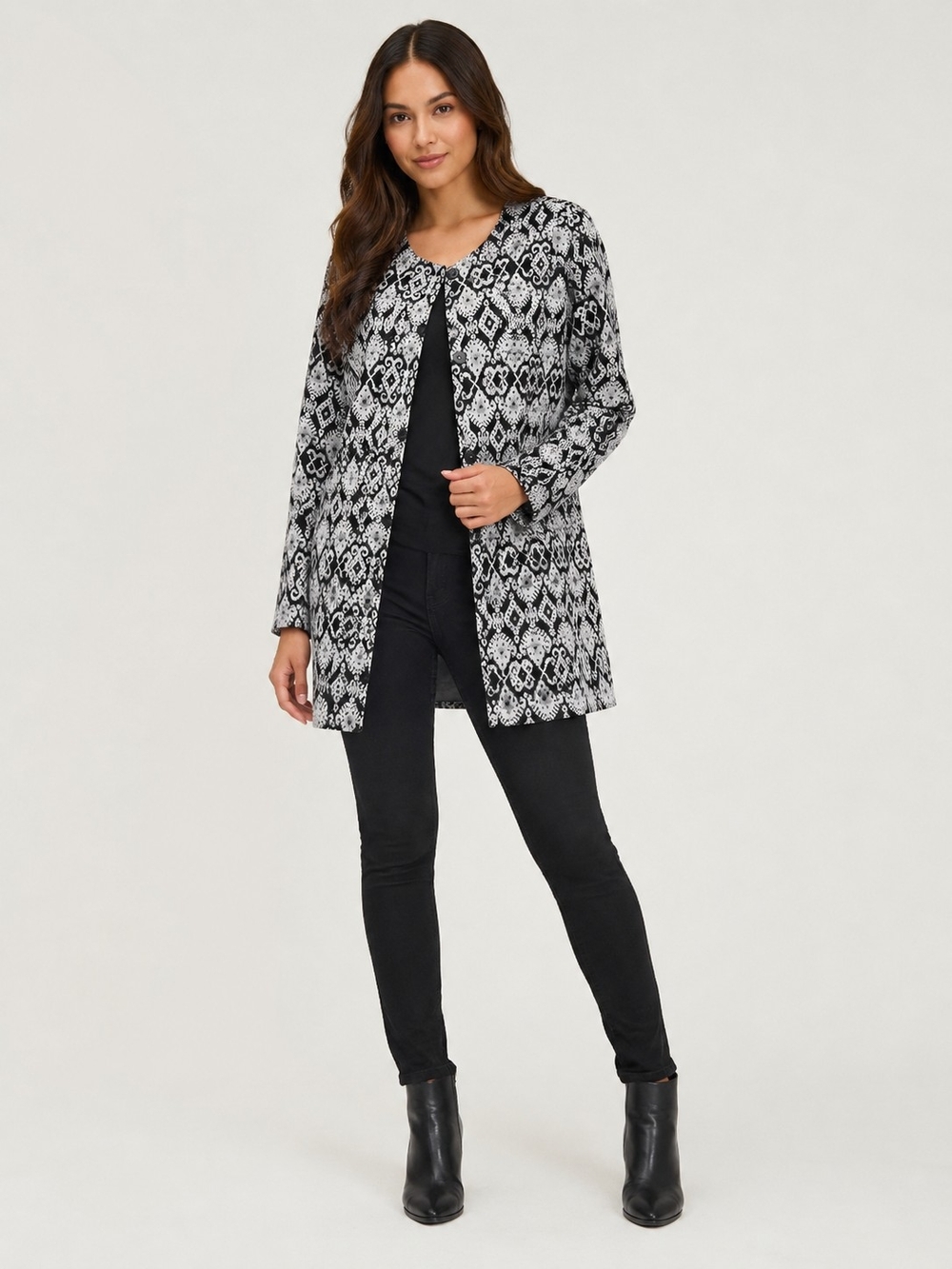 Forever 21 Size Small Black & White Women's Brocade Collarless Lightweight Coat